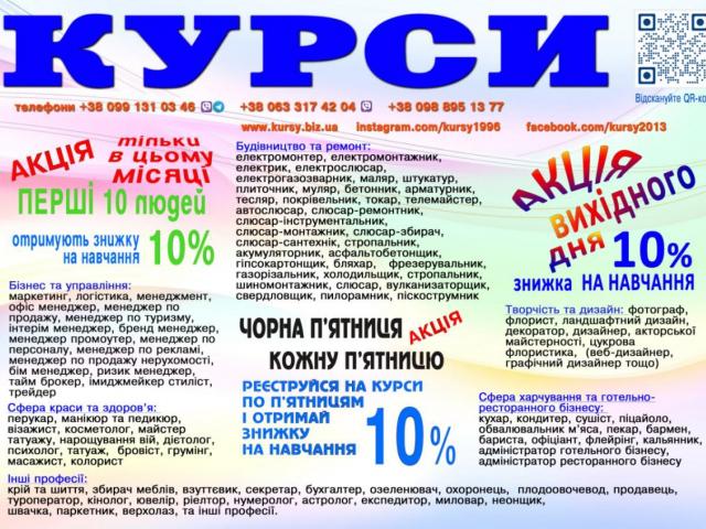 Курси перукар, колорист, бухгалтер, логіст, кухар